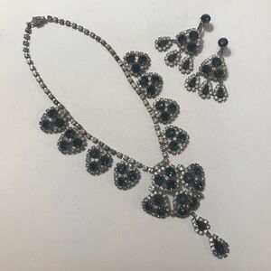 Vintage Rare Eisenberg Ice Blue Sapphire Glass White Rhinestones Jewelry Set 14”